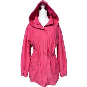 Vintage Bright Pink Zip Snap Button Cotton Nylon Hooded Windbreaker Jacket 1X